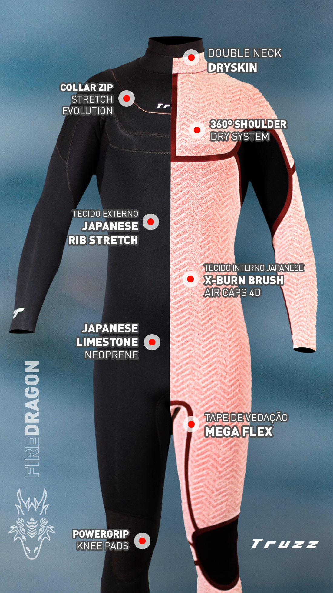 Long John 3.2 mm FireDragon - Collar ZIP – Truzz Wetsuits